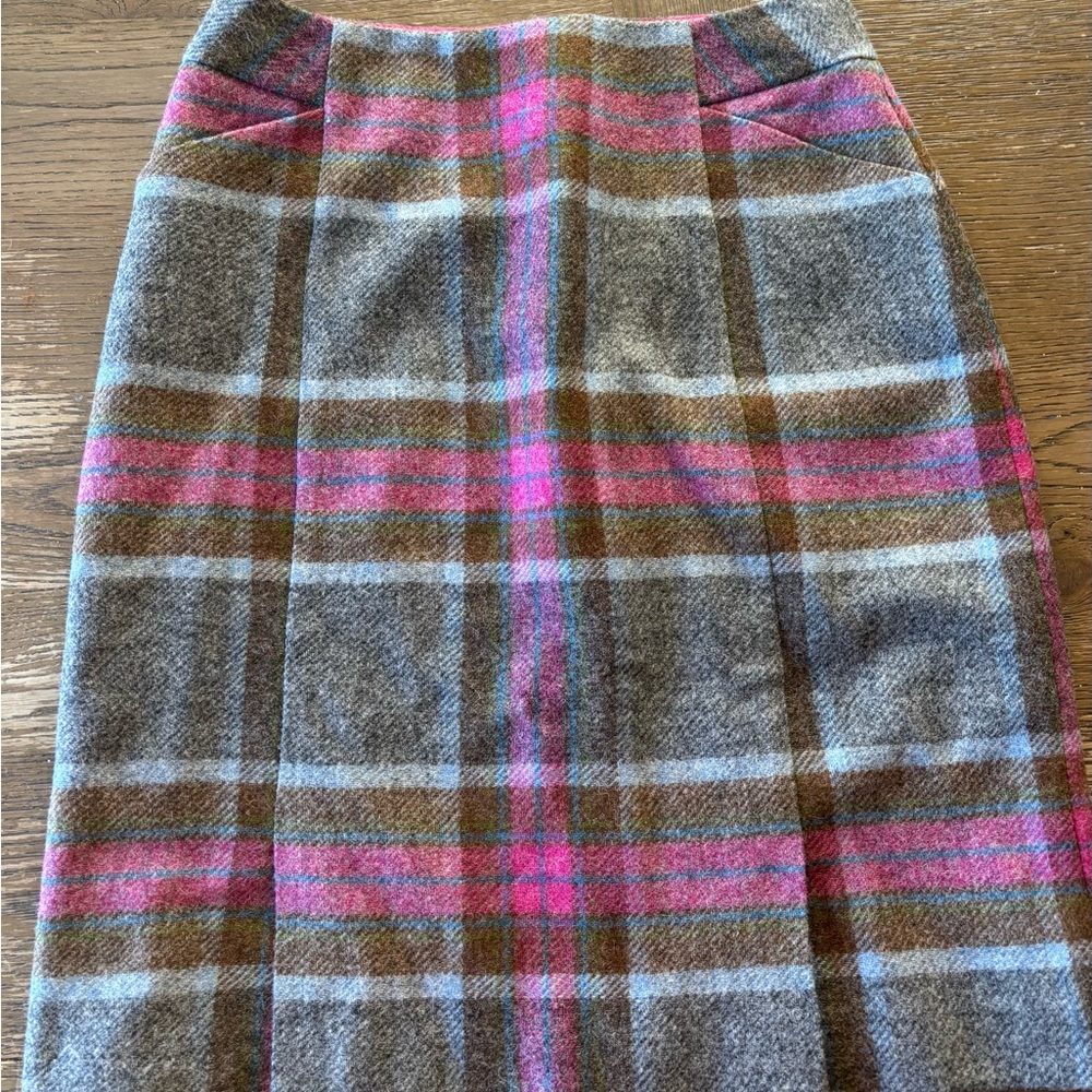 Boden Gray and Pink Plaid Pencil Skirt
